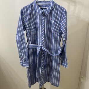 Tommy Hilfiger Blue and White Long Sleeve Dress